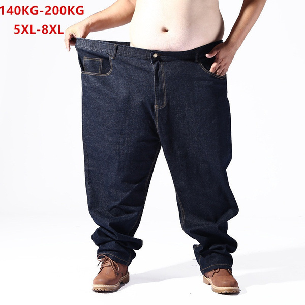 Plus Size 5XL-8XL Men Elastic Waist Jeans Casual Fashion Cotton Stretch ...