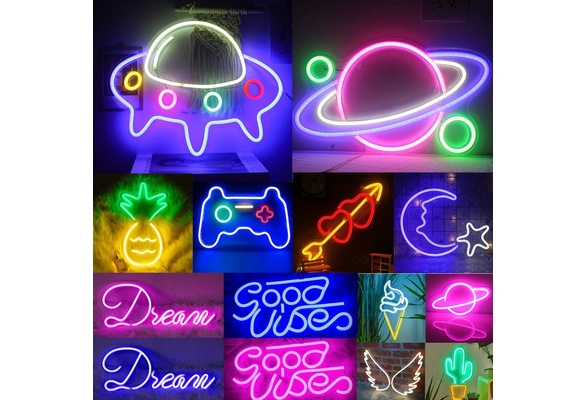 Large Size LED Neon Light Sign with Back Panel USB Neon Sign Light Wall Art  Decorative Hanging Sign for Bar Bedroom Living Room Kid's Room Party Home  Decor