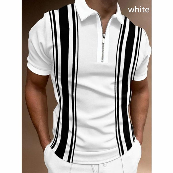 Hot Sale Men's Polo Shirt Printing Short Sleeve Polo Tshirt Top Stripe