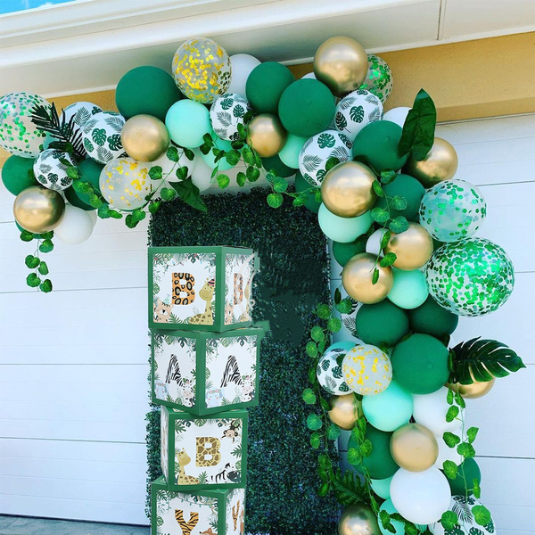 Jungle Animal Box Green Leaf Balloon Garland Arch Kit Baby Shower jungle-animal-box-green-leaf-balloon-garland-arch-kit-baby-shower