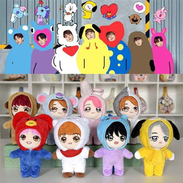20CM KPOP BTS BT21 Plush Toy Pillow Bangtans Boys JIMIN JIN SUGA JUNGKOOK  RM J-HOPE V Stuffed Standing Doll for ARMY