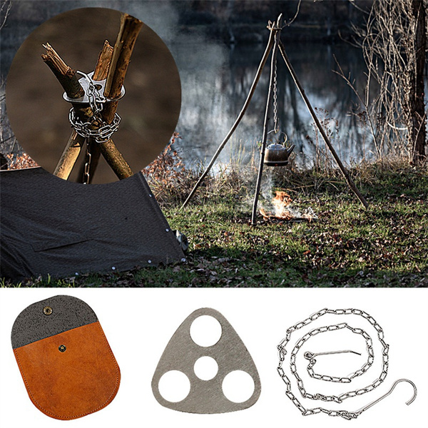 Outdoor Camping Tripod Portable Cooking Campfire Pot Holder Hook