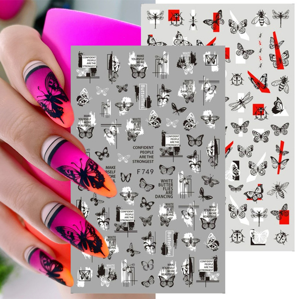Butterfly Nail Stickers English Letters Spring Sunmer Stickers 3D