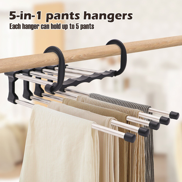 Set of 6 Relaxdays Space-Saver Double Trouser Hangers, Pants & Jeans  Organiser, No-Slip, Wood/
