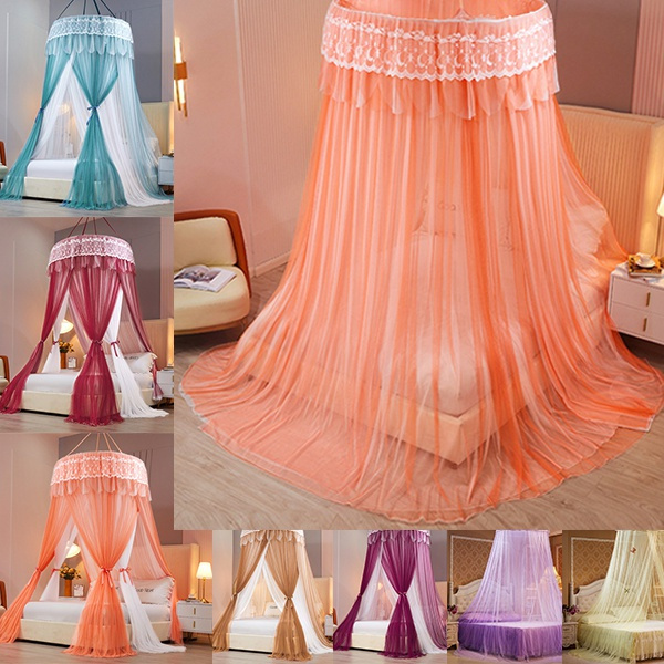 2022 Summer Hanging Dome Mosquito Double Layer Yarn Net Round Top Mosquito  Net Bed Valance Mosquito Nets Bed Cover Bed Lace Romantic Mosquito-proof  Curtain Hanging Canopy Bed Curtains