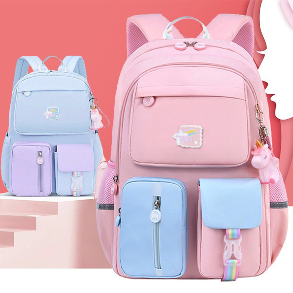 Teenage Boys Girls School Bag with Rainbow Shoulder Strap & Cute Pony  Pendant Student Book Bag Children's Waterproof Backpacks Kids Schoolbags  Mochilas