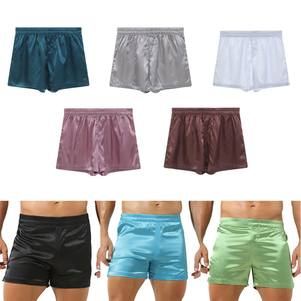 Men's Silky Satin Boxers Shorts Summer Lounge Underwear Lingerie Shorts ...