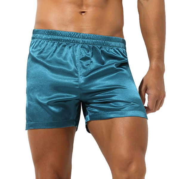 Men's Satin Boxers Underwear Shorts Solid Soft Loungewear Pajama Short ...