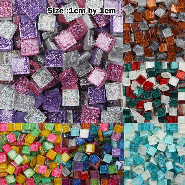 10*10mm 100g Diy Mix Color Glitter Glass Mosaic Stones Mosaic Tiles Glass  Pebbles Crafts Material Puzzle For Diy Mosaic Making -100