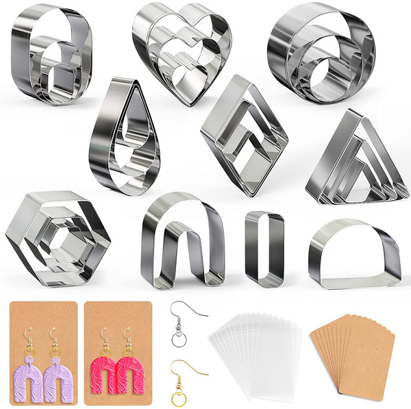 24Pcs Polymer Clay Cutters, Mity rain 10 Shapes Clay Cutters with Earring  Cards, Earring Hooks, Jump Rings for Polymer Clay Earring Jewelry Making