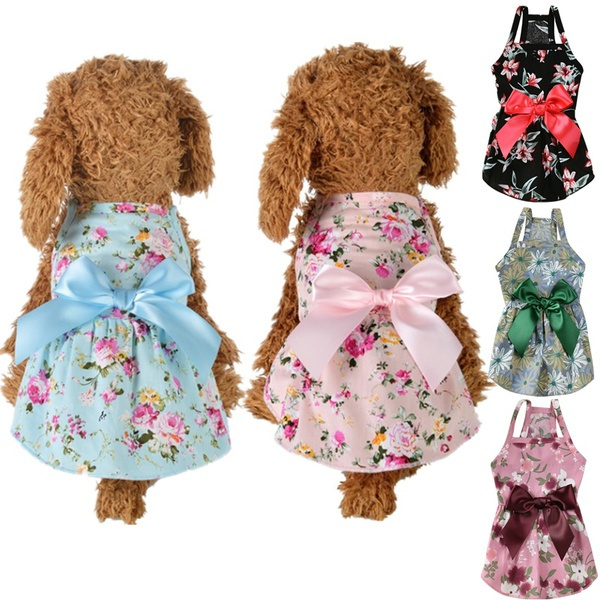 Summer Pet Dress Dog Clothes WithRibbon Bow Floral Puppy Skirt Clothing