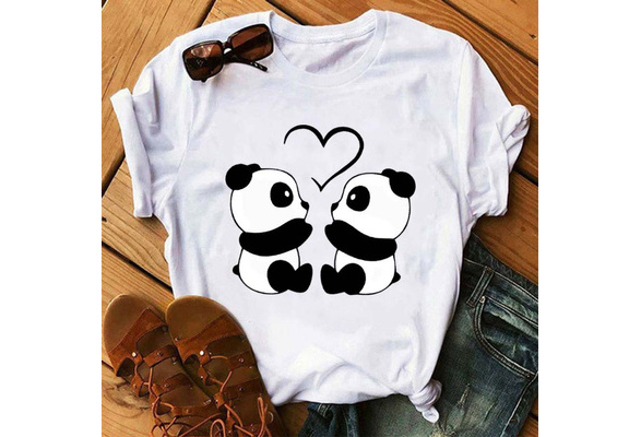 Women's Panda T-Shirt with Pink Flowers - Summer Essential