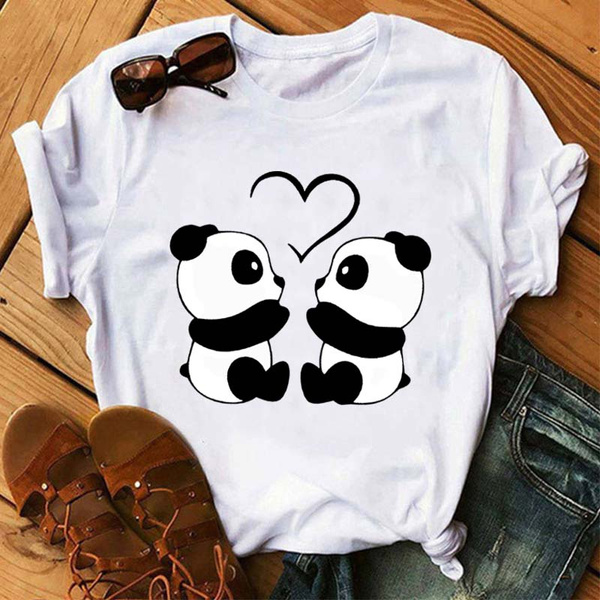 Women's Panda T-Shirt with Pink Flowers - Summer Essential