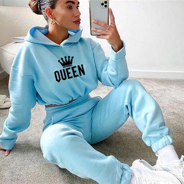 New Women Queen printing Tracksuit Oversized Hoodie and Pants