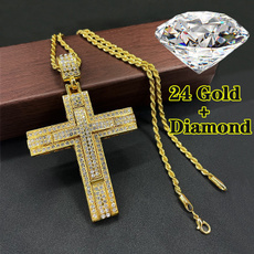 24kgold, DIAMOND, Cross Pendant, Stainless Steel