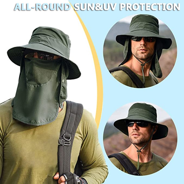 Fishing Bucket Hat for Men & Women, Outdoor UV Sun Protection Wide Brim Hat  with Face Cover & Neck Flap