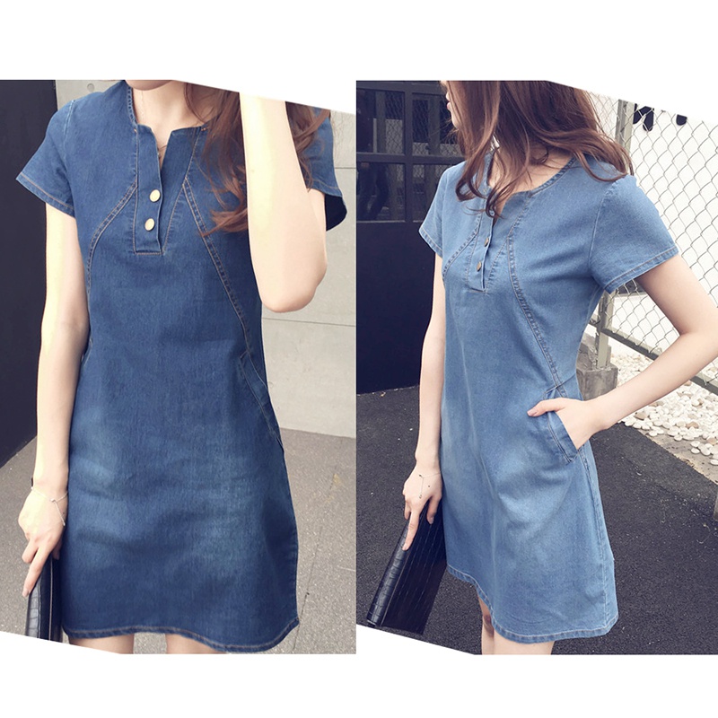 Lady Longline Shirt Dress Short Sleeve Casual Slim Midi Ladies Jean A-line  Skirt | eBay