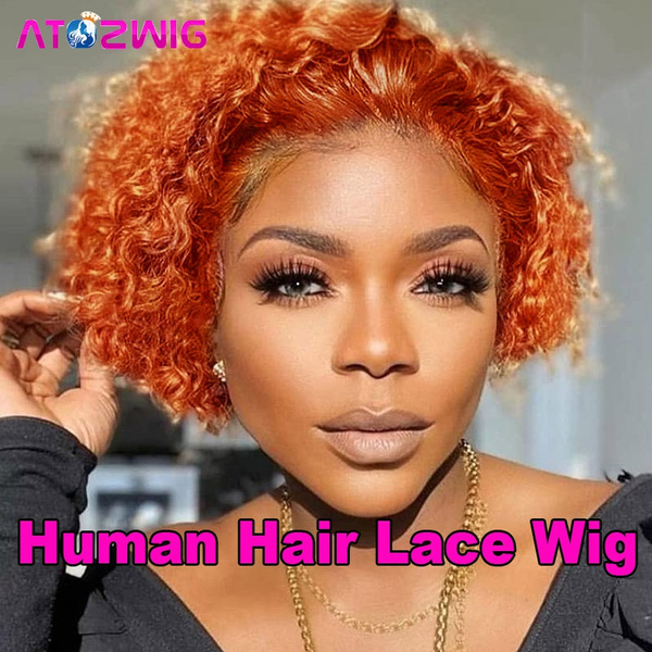 Orange Ginger Color Short Bob Curly Human Hair Wigs for Black Women