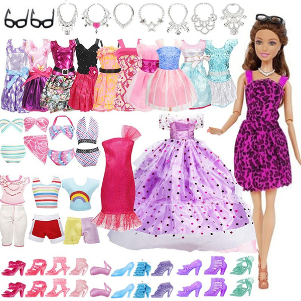 Doll Accessories Including Cute Dress Shoes and Glasses Necklaces Dress  Clothes Toys for Barbie Accessories