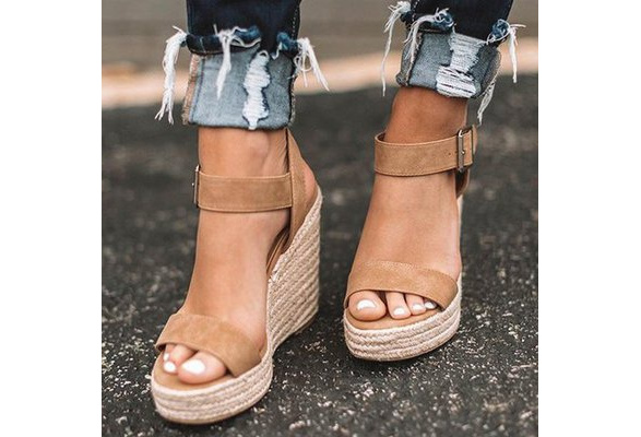 Women Summer High Heel Espadrilles Adjustable Ankle Strap