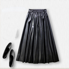 long skirt, high waist, PU Leather, Dresses