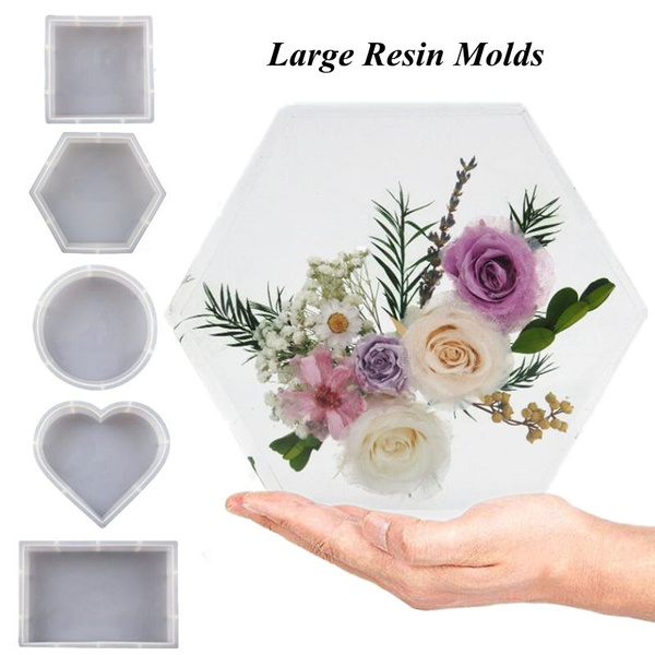 Resin Silicone Mold Big Heart Hexagon Round Square Rectangle Resin