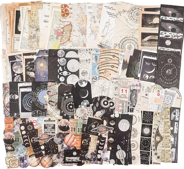 Scrapbook Supplies Pack (200 Pieces) for Art Journaling Bullet Junk Journal Supplies Planners DIY Vintage Stickers Craft Kits Notebook Collage Album