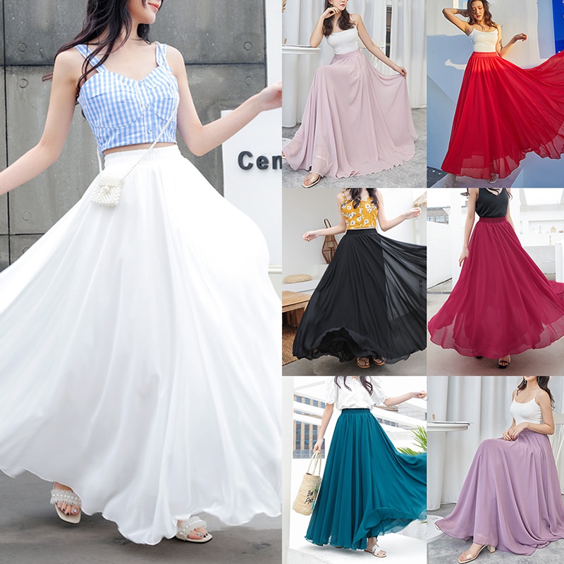 ヨガ・フィットネスその他 BALLESSIMO Chiffon skirt (mint) Summer Floral Long Chiffon Elastic Waist Skirt 3435 – XiaoLizi