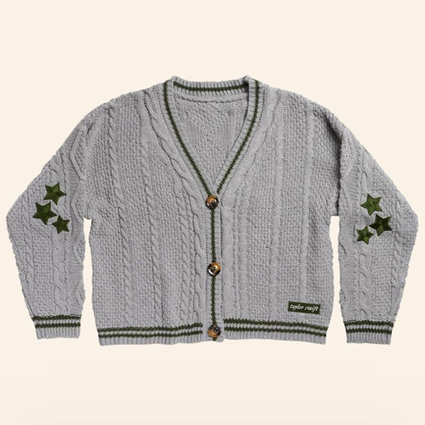 limited edition 2022FW Fashion Taylor Knitted Cardigan Swift Star  Embroidery Cardigan Folklore Album Winter Sweater girl Thanksgiving best  gift Gray