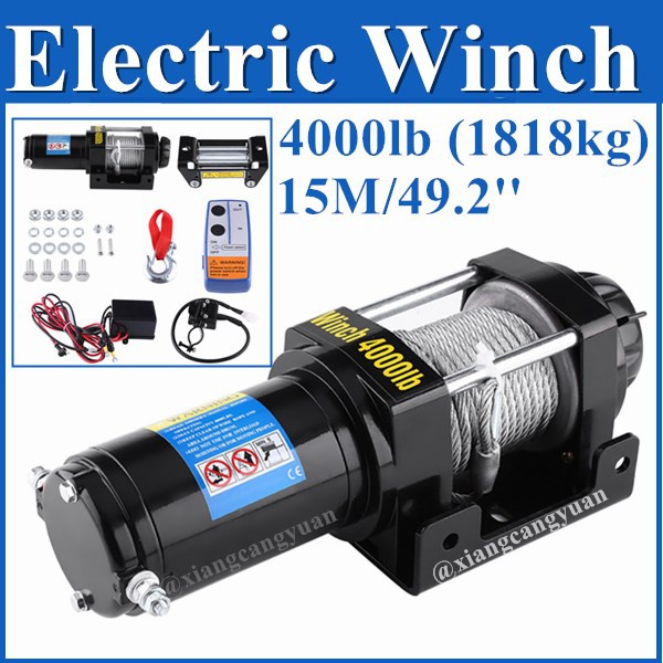 12V 4000lbs Electric Recovery Winch Kit Wireless Remote Truck Tow