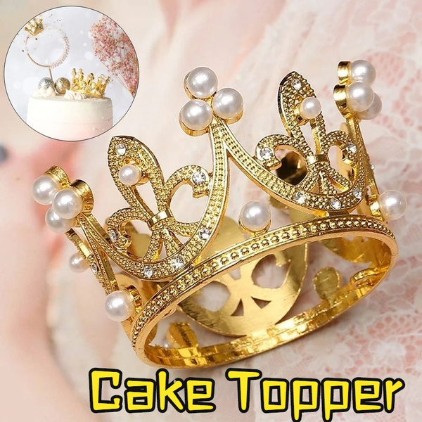 Mini Crown Cake Decoration Princess Topper Pearl Ornaments for Wedding  Birthday Party Cake Decoration Wedding Supplies