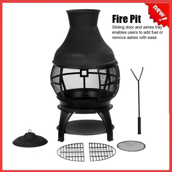 Wrought Iron Chimney Stove Wood Burning Fire Pit Fireplace For Outdoor ...