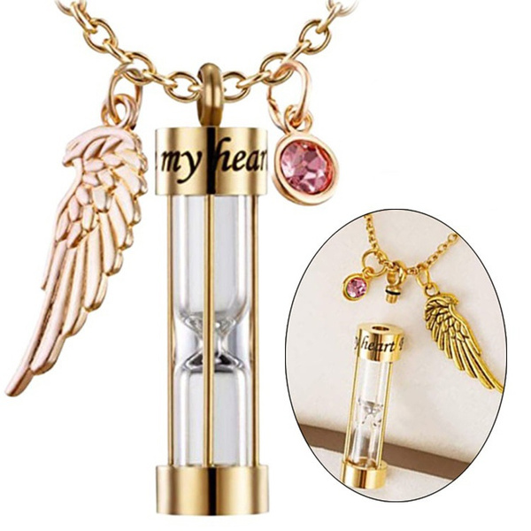Cremation Angel Wing Pendant Urn Necklace For Ashes Hourglass Memorial ...