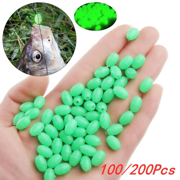 100/200Pcs Oval Soft Rubber Glowing Luminous Fishing Beads Sink
