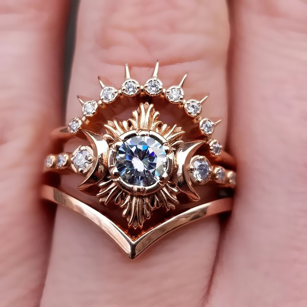 14k White Gold Vintage Style Engraved 3-Stone Half Moon Diamond Halo Engagement  Ring - 1800 Loose Diamonds
