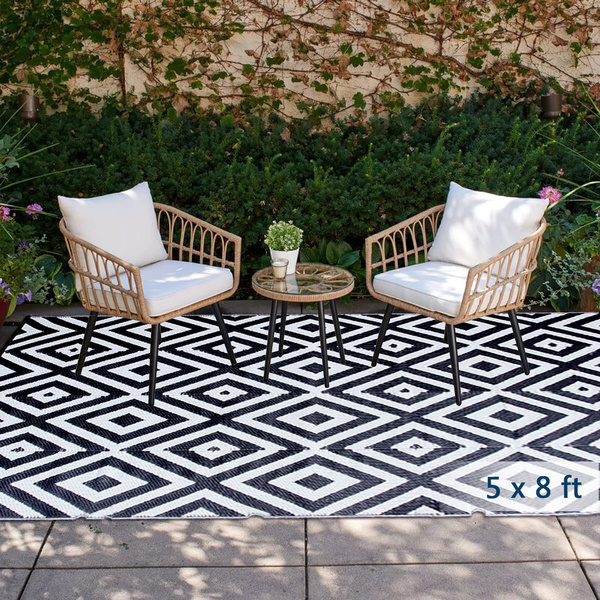 Outdoor Rugs for Patios Clearance 5x8ft Reversible Easy Cleaning Patio