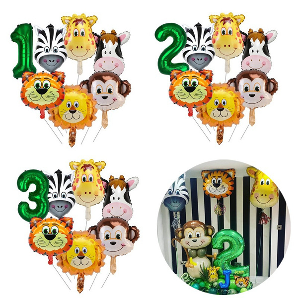 Numero verde 1 2 3 palloncini Foil animali Jungle Party per Baby