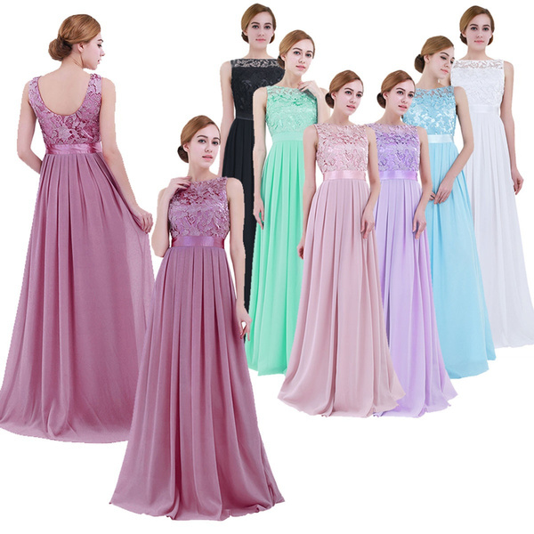 Women Chiffon Embroidered Dress Bridesmaid Evening Party Formal High ...