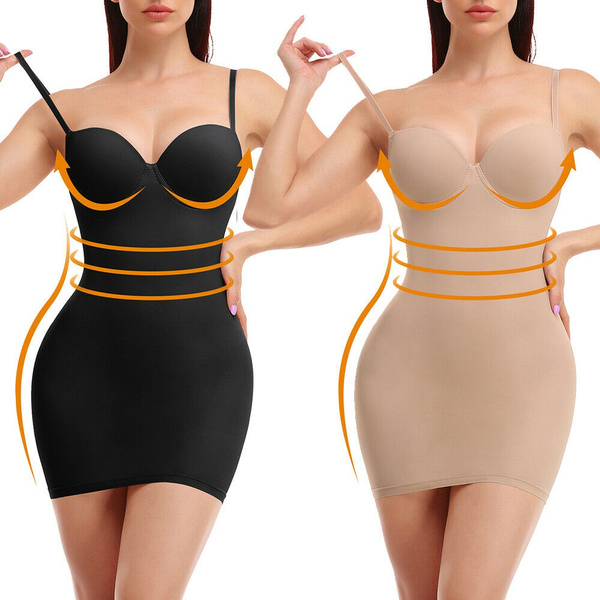 Women's Dress Full Slip Bodysuit Lingerie Body Shaper With Built-in Bra Tops  Smooth Back