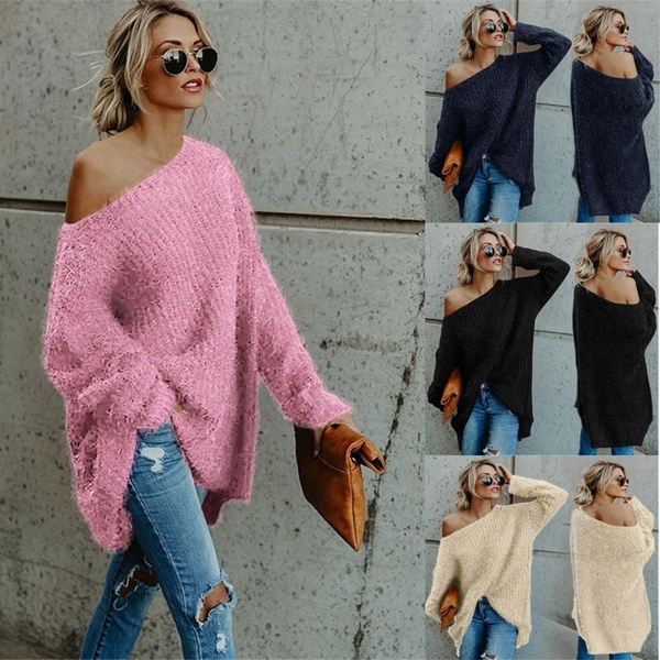 5 Color Plus Size Xs 8xl Knitted Sweater Batwing Long Sleeve Casual