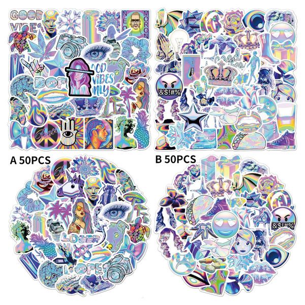 2 Style/50Pcs Colorful Psychedelic Stickers Aesthetic Stickers Trendy ...