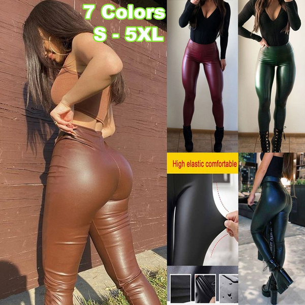 New Women Skinny Faux Leather Stretchy Pants Leggings Pencil Tight