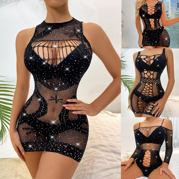 Diamonds New Fishnet Underwear Elasticity Sexy Lingerie Dress Women Sexy Costumes Exotic Super Elastic Adult Clothes