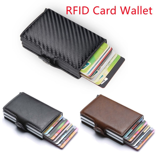 Apricot leather Elfish RFID Blocking Credit Card Protector Aluminum ID Case Hard Shell Business Card Holders Metal Wallet for Men or Women 