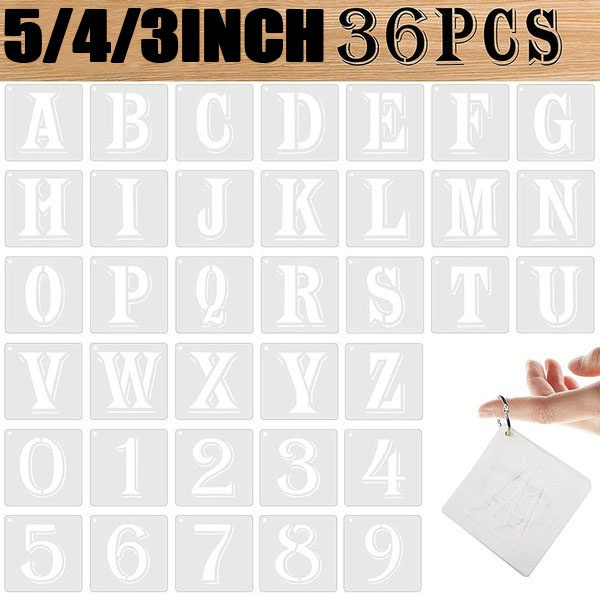 36pcs Chalkboard PET Reusable Art Craft Number Stencils Keyring Painting  Templates Alphabet Letter Stencils