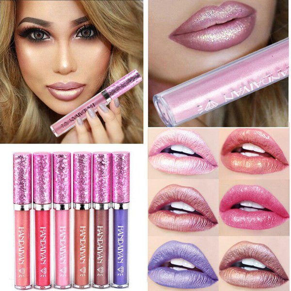 6 Color Shiny Diamond Lip Gloss Non-stick Cup Lasting Waterproof Liquid ...