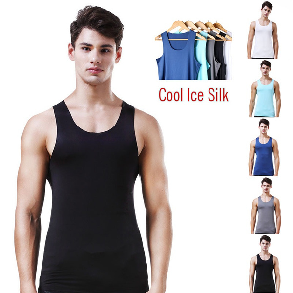 Mens Casual Loose Tops Sleeveless Tank Tops Men Cool Shirt Seamless Ice ...