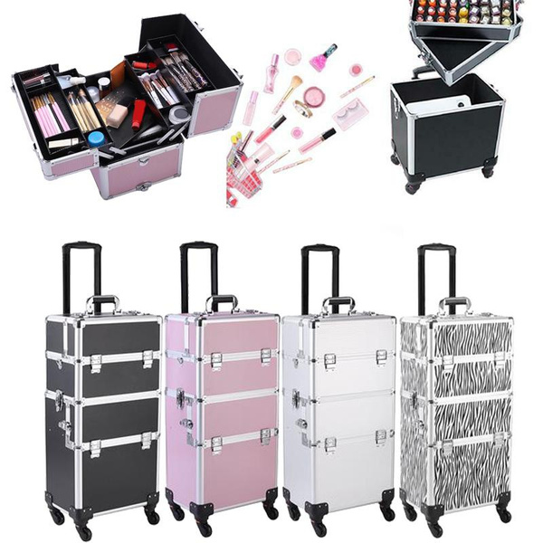Rolling Makeup Case 3 In1 Cosmetic Lockable Trolley Freelance Makeup Artist Travel Case Storage