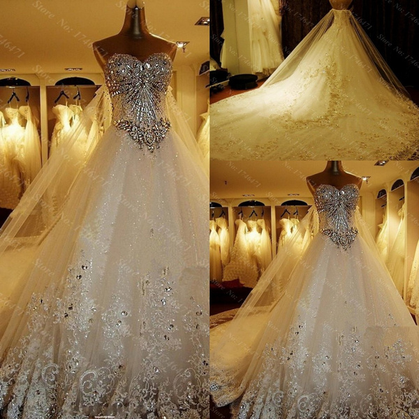 2022 Luxury Royal Train Wedding Dress Vestidos De Novia Heavy Beads  Rhinestones Arabia Bridal Gowns Sleeveless Ball Gowns
