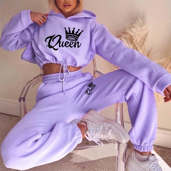 2022 New Oversized Tracksuit Womens Crop Top Hoodie Sweatpants